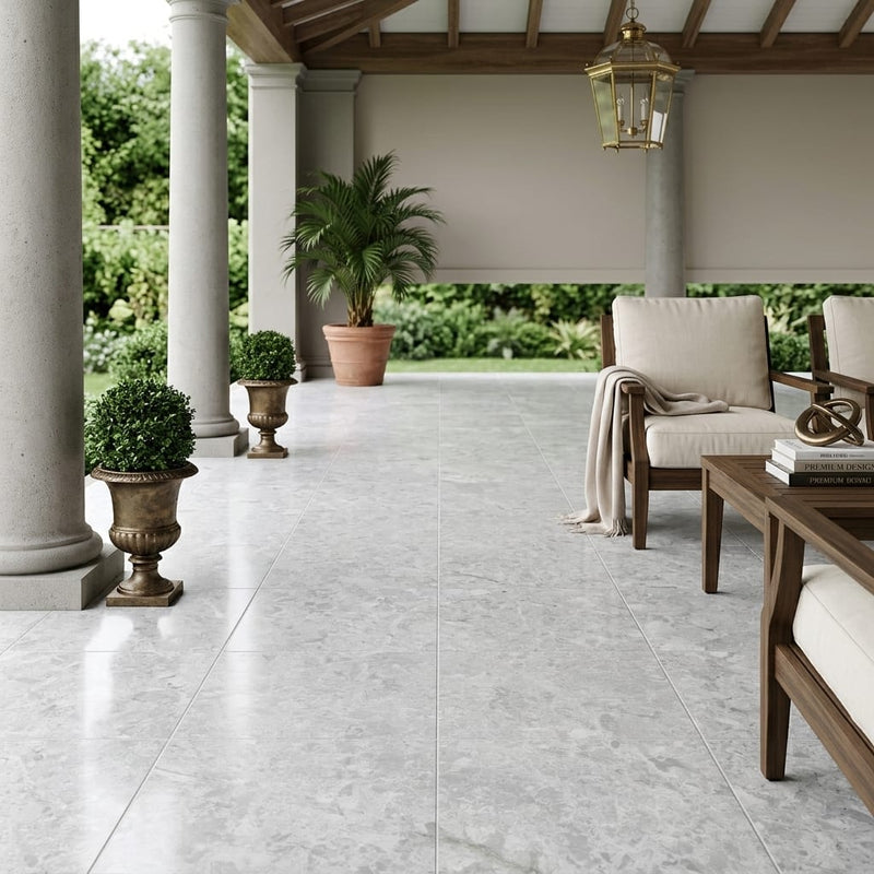 Marine Fantasy Marble Tile 18x18 Honed — Covered Patio floor