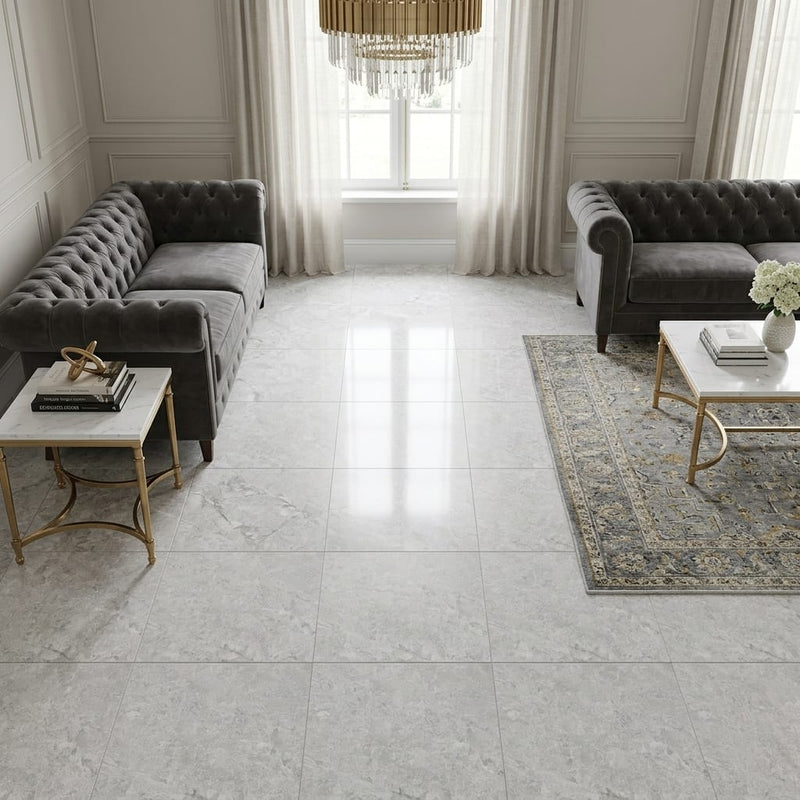 Marine Fantasy Marble Tile 18x18 Honed — Family Room floor