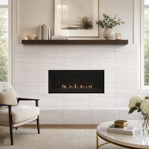 Marmara White 12x24 Polished Marble Tile — Living Room fireplace surround