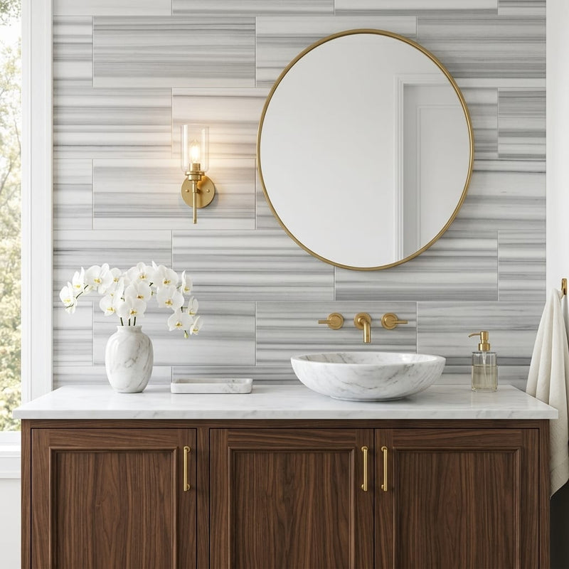 Marmara White Marble Tile 12x24 Honed — Bathroom vanity wall