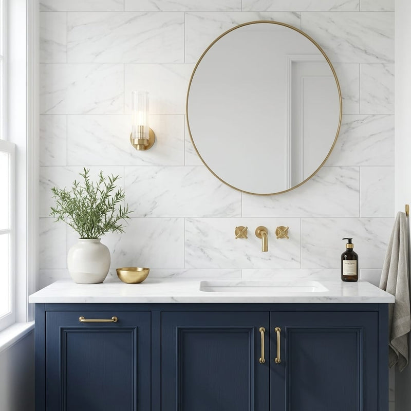 Marmo Bianco 12x24 Matte Marble Tile — Bathroom vanity wall