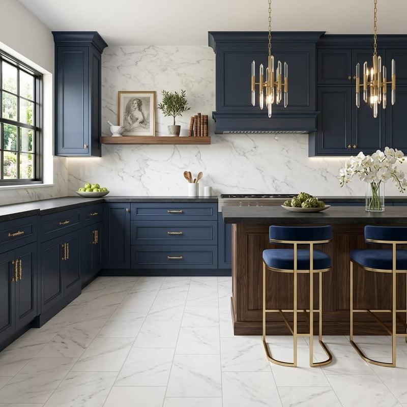 Marmo Bianco 12x24 Matte Marble Tile — Kitchen floor