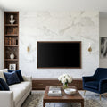 Marmo Bianco 12x24 Matte Marble Tile — Living Room feature wall