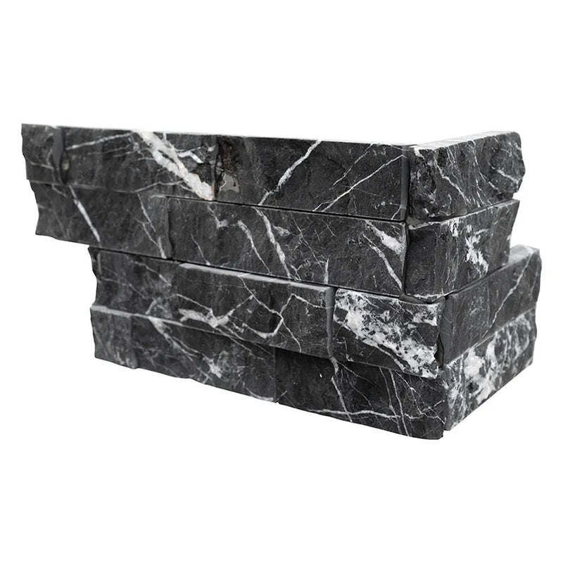 Marquina Nero 6x18 Corner Splitface Marble Ledger Stone