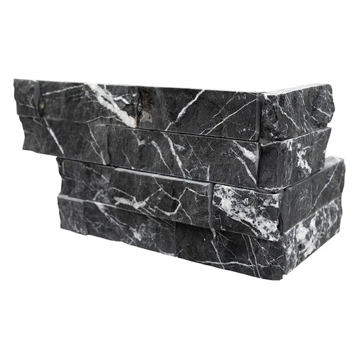 Marquina Nero 6x18 Corner Splitface Marble Ledger Stone