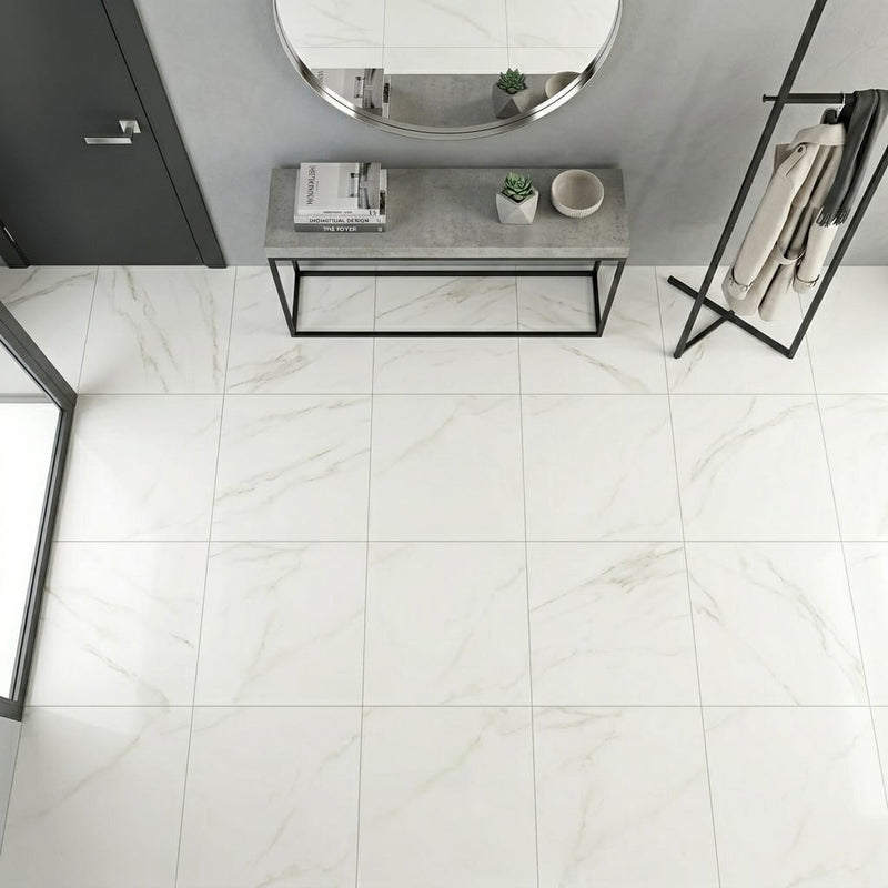 Marvel Calacatta Apuano 24x24 Matte Porcelain Tile — Foyer floor