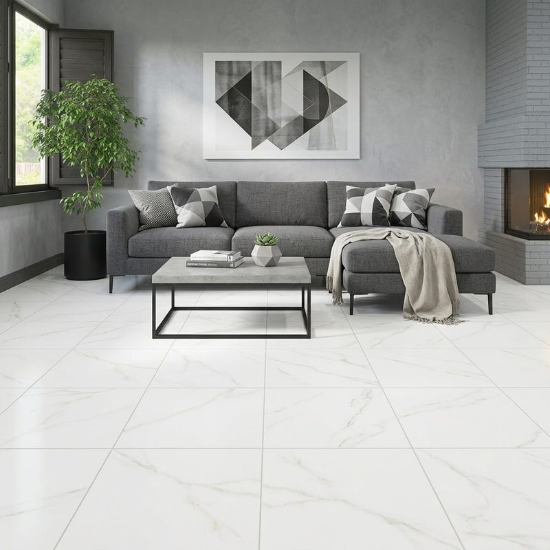 Marvel Calacatta Apuano 24x24 Matte Porcelain Tile — Living Room floor