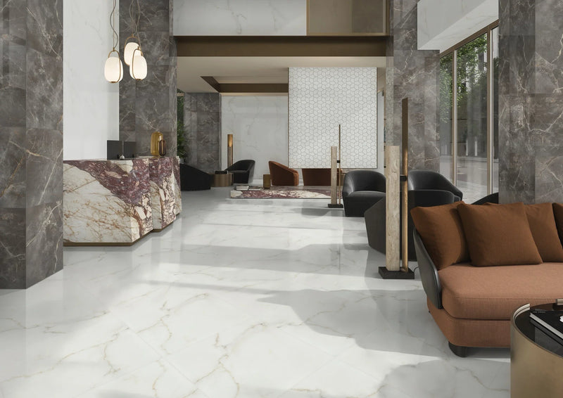 Marvel Calacatta Apuano Archer Mesh Matte Porcelain Mosaic