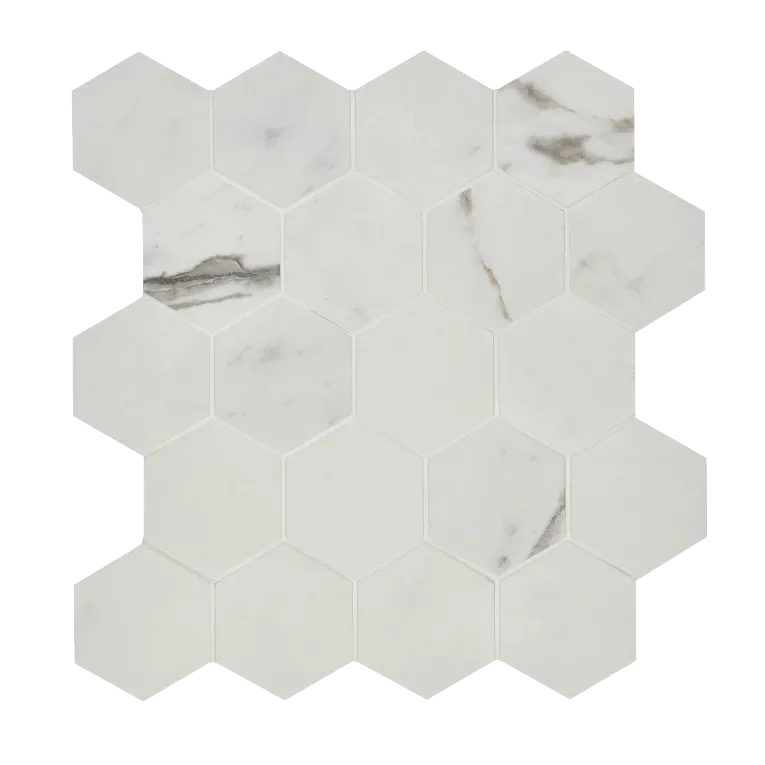 Marvel Stat Supremo Marble Look 2-5/8 Inch Small Hexagon Sheet Porcelain Mosaic