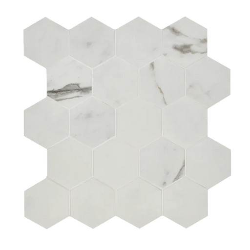 Marvel Stat Supremo Marble Look 2-5/8 Inch Small Hexagon Sheet Porcelain Mosaic