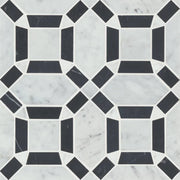 Matisse White Carrara & Nero Marquina 11.25x11.25 Blend Honed Marble Mosaic