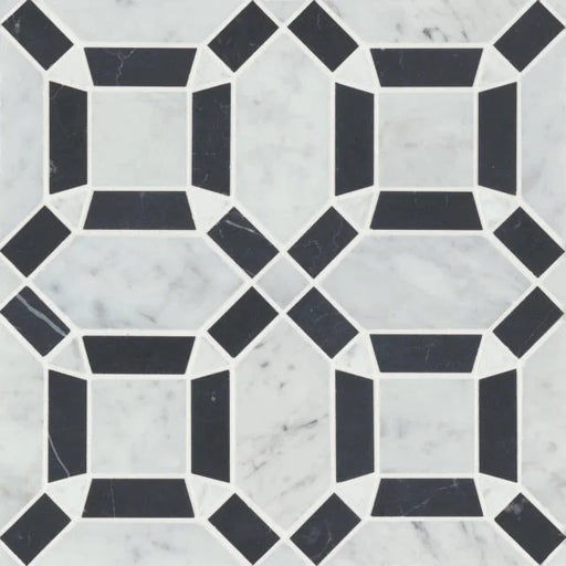 Matisse White Carrara & Nero Marquina 11.25x11.25 Blend Honed Marble Mosaic