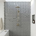 Matisse White Carrara & Nero Marquina 2x2 Blend Honed Marble Mosaic — Bathroom shower wall