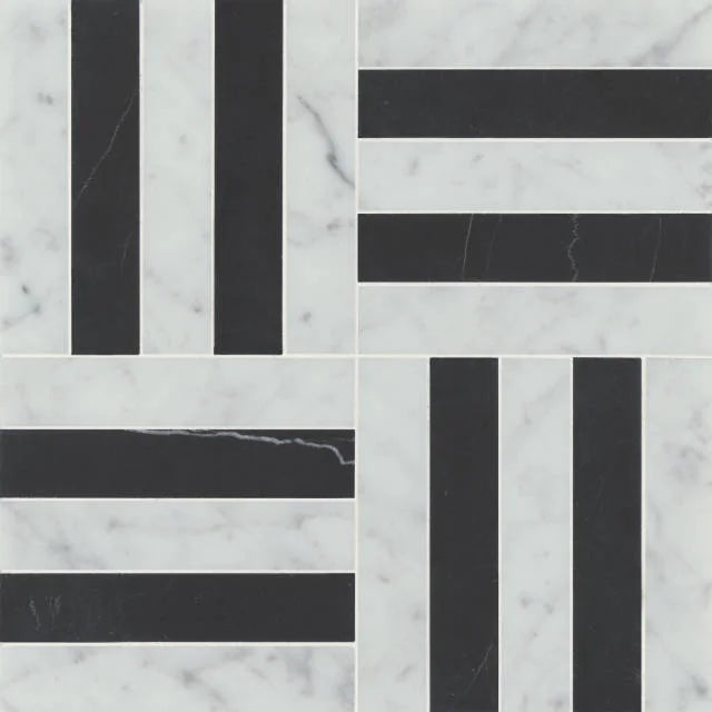 Matisse White Carrara & Nero Marquina 2x2 Blend Honed Marble Mosaic