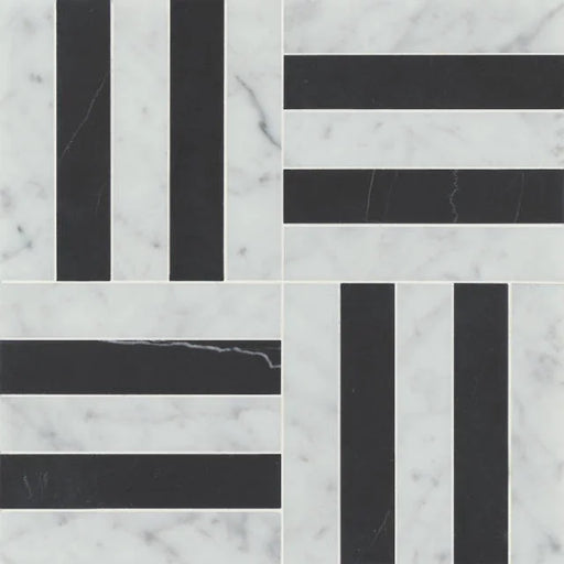 Matisse White Carrara & Nero Marquina 2x2 Blend Honed Marble Mosaic