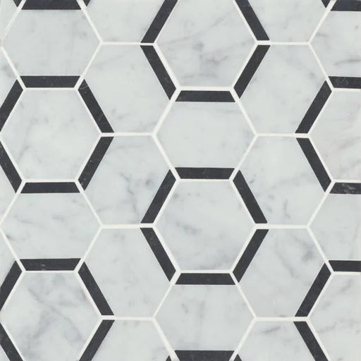 Matisse White Carrara & Nero Marquina 4 Blend Honed Decorative Marble Mosaic