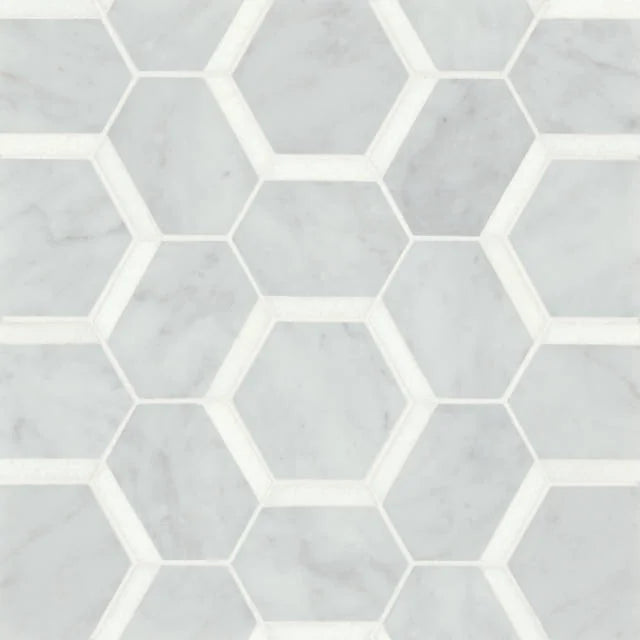 Matisse White Carrara & Thassos 12x10.5 Honed 4 Blend Marble Mosaic