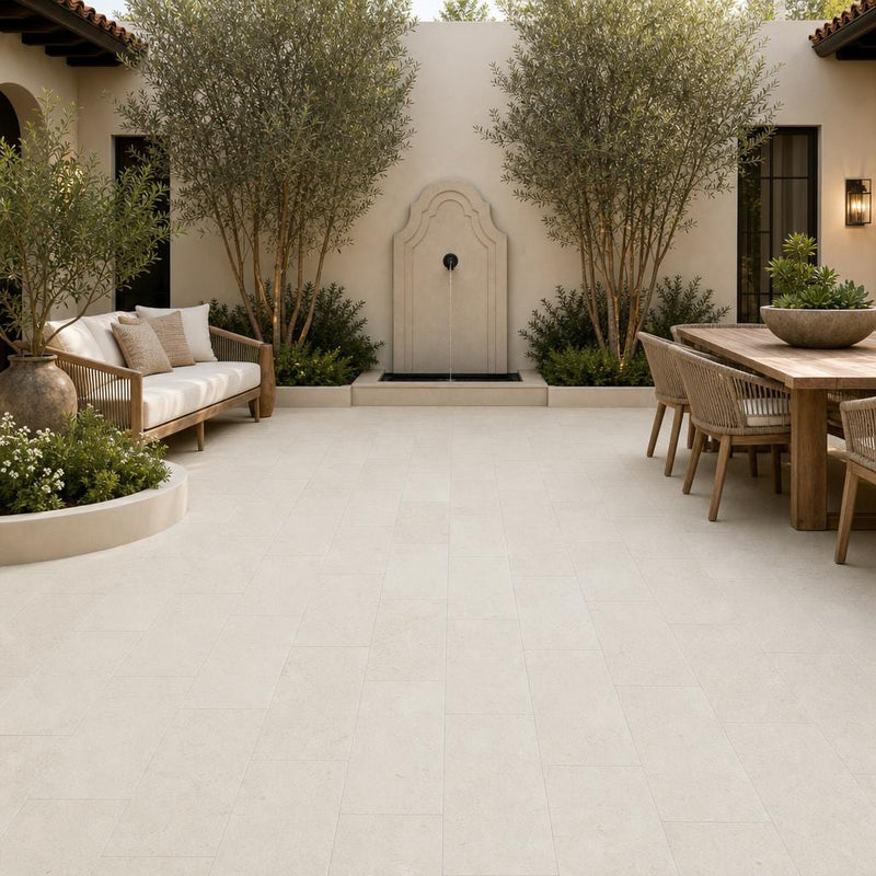 Mayra White 12x24 Tumbled Limestone Paver — Courtyard paving