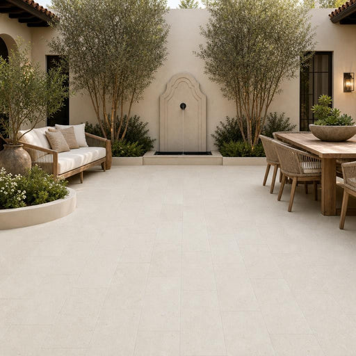 Mayra White 12x24 Tumbled Limestone Paver — Courtyard paving