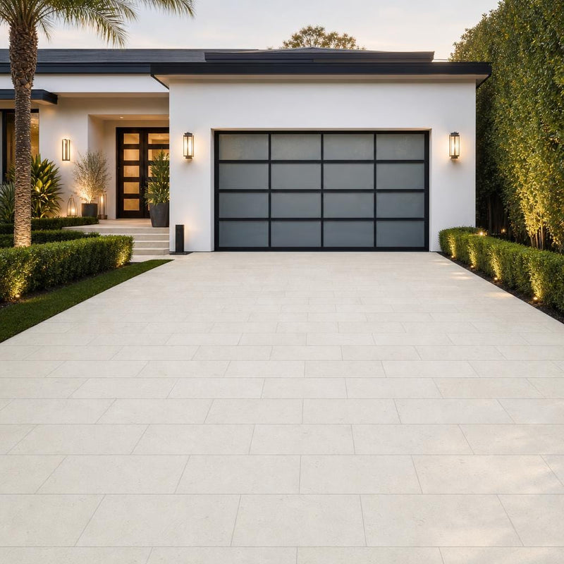 Mayra White 12x24 Tumbled Limestone Paver — Front Yard driveway