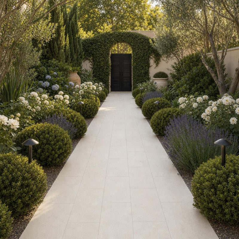 Mayra White 12x24 Tumbled Limestone Paver — Garden path