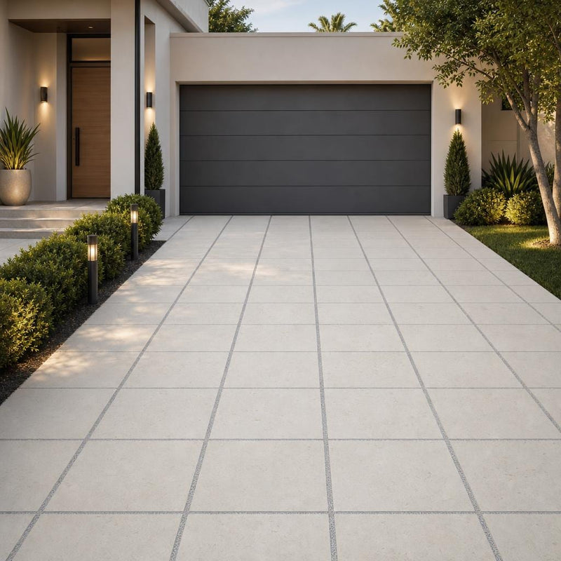 Mayra White 24x24 Tumbled Limestone Paver — Front Yard driveway