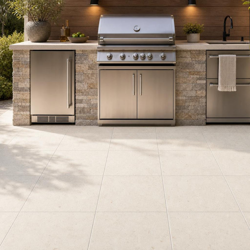 Mayra White 24x24 Tumbled Limestone Paver — Outdoor Kitchen floor
