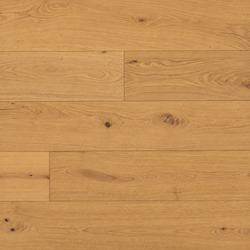Mccarran Northcutt 9x86 brushed genuine hardwood planks with warm golden tones, natural wood grain, and visible knots.
