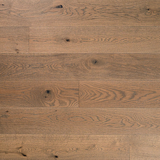 McCarran Wayland 9x86 brushed genuine hardwood plank showing brown wood grain and natural knots.