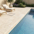 Mediterranean Ivory 12x24 3cm Bullnose Edge Tumbled Travertine Pool Coping — Swimming Pool remodel pool edge
