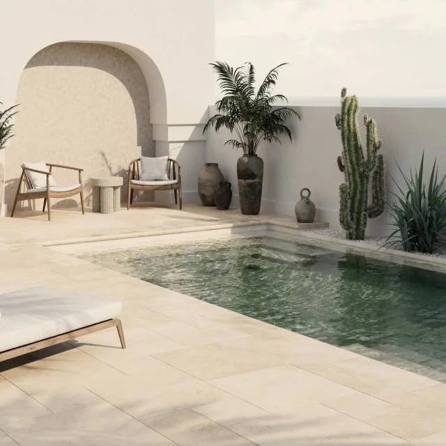 Mediterranean Ivory 12x24 3cm Bullnose Edge Tumbled Travertine Pool Coping