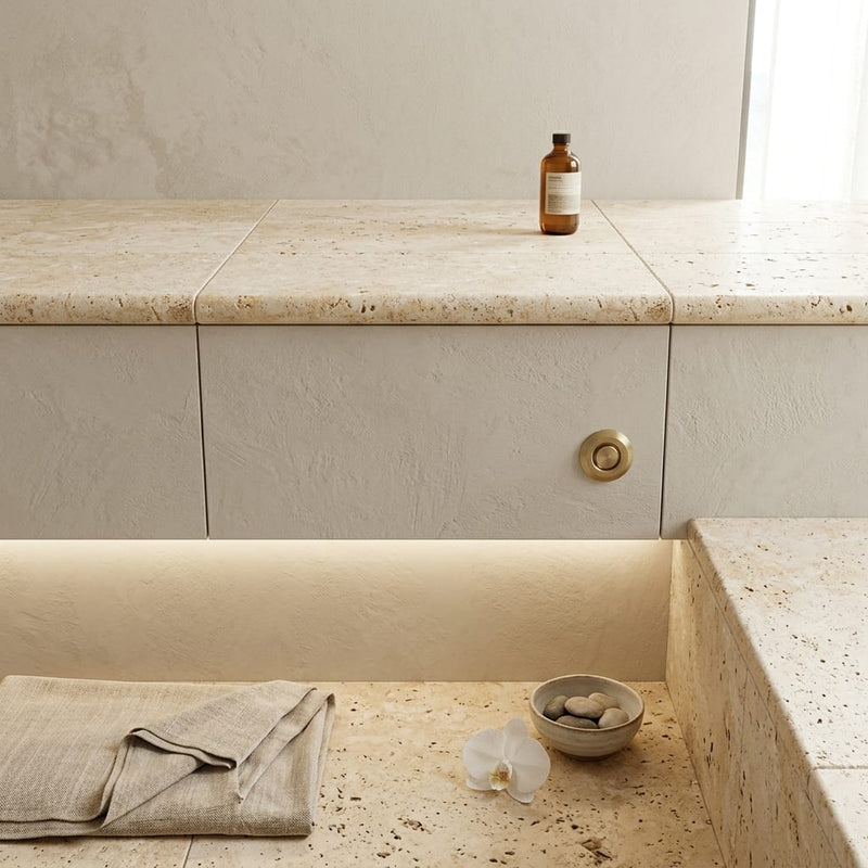 Mediterranean Ivory 12x24 5cm Bullnose Edge Tumbled Travertine Pool Coping — Spa spa overhang edge