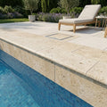 Mediterranean Ivory 12x24 5cm Bullnose Edge Tumbled Travertine Pool Coping — Swimming Pool remodel pool edge