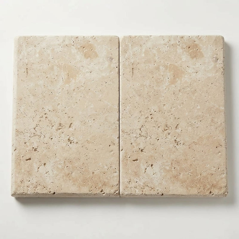 Mediterranean Ivory 16x24 5cm Bullnose Edge Tumbled Travertine Pool Coping close-up