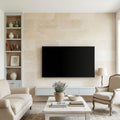 Mediterranean Ivory 24x12 Filled & Honed Limestone Tile 12x24 — Living Room feature wall