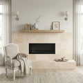Mediterranean Ivory 24x12 Filled & Honed Limestone Tile 12x24 — Living Room fireplace surround