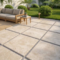 Mediterranean Ivory 24x24 3cm Tumbled Travertine Paver — Backyard patio