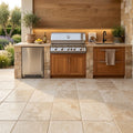 Mediterranean Ivory 24x24 3cm Tumbled Travertine Paver — Outdoor Kitchen floor