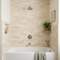 Mediterranean Ivory 3x12 Filled & Honed Limestone Tile — Bathroom tub surround