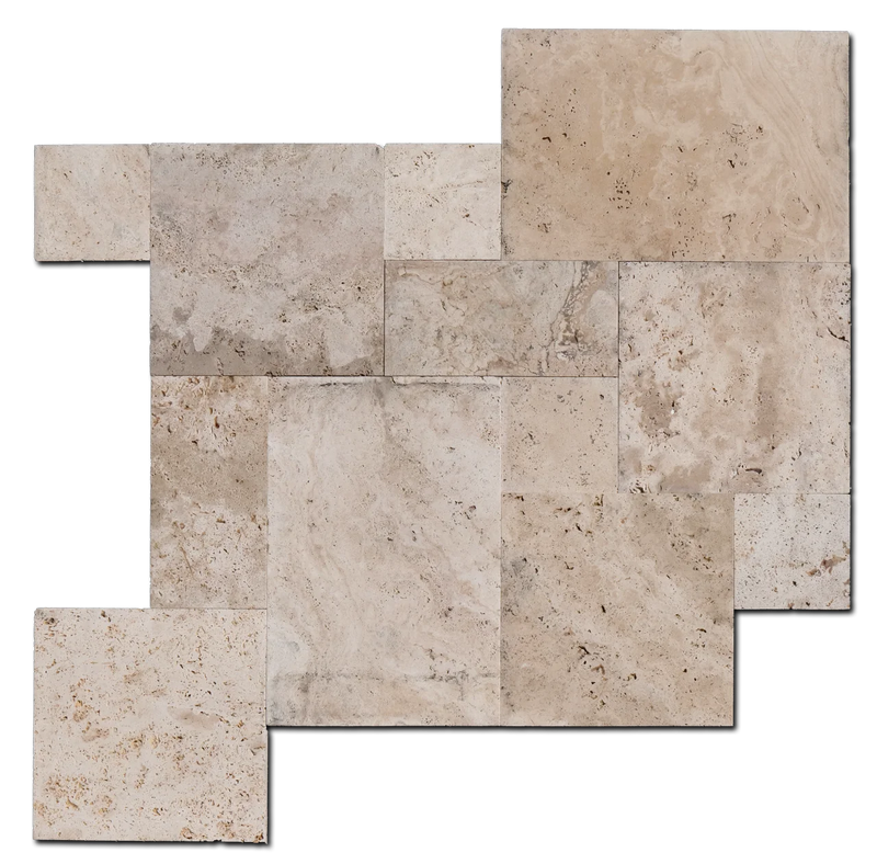 Mediterranean Rustic 16 Sq Ft Pattern Brushed Straight Edge Set Travertine Tile