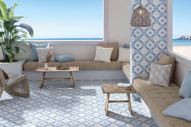 Mestral Flower 9x9 Blue Matte Ceramic Tile