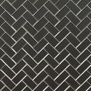 Metallic Gray Bevel Herringbone Pattern Glossy Glass Mosaic Tile