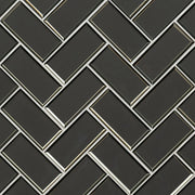 Metallic Gray Bevel Herringbone Pattern Glossy Glass Mosaic Tile