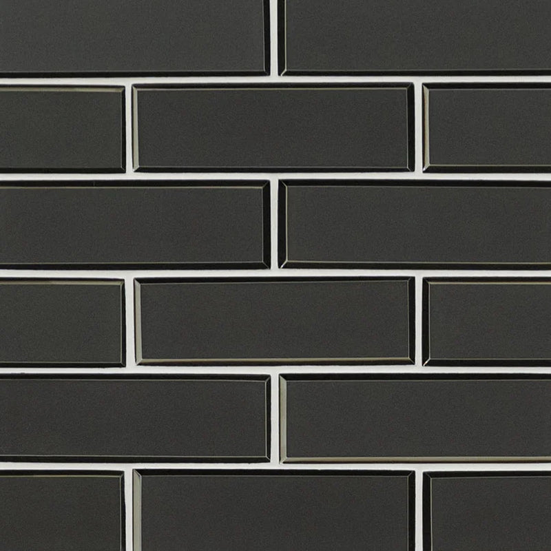 Metallic Gray Bevel Subway 2x6 Glossy Glass Mosaic Tile