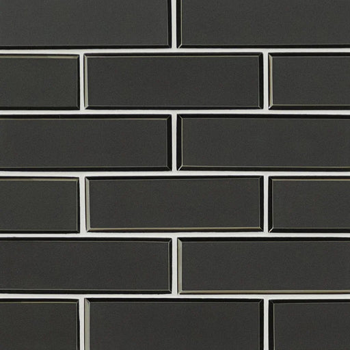 Metallic Gray Bevel Subway 2x6 Glossy Glass Mosaic Tile