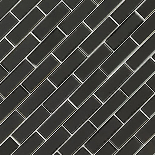 Metallic Gray Bevel Subway 2x6 Glossy Glass Mosaic Tile