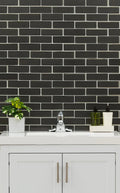 Metallic Gray Bevel Subway 2x6 Glossy Glass Mosaic Tile
