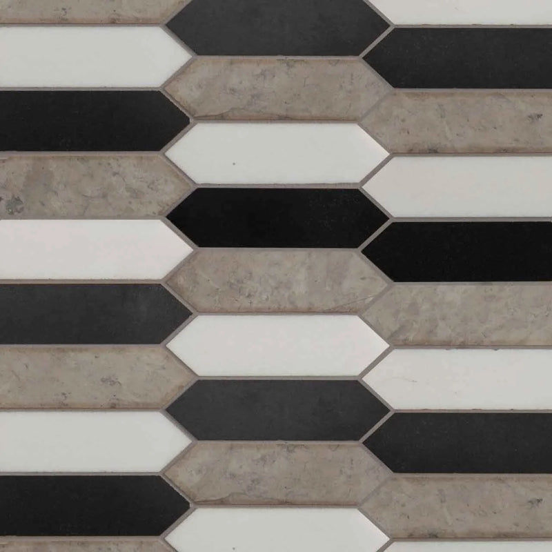 Metropolitan Picket Honed Pattern Marble Glass Mosaic Tile