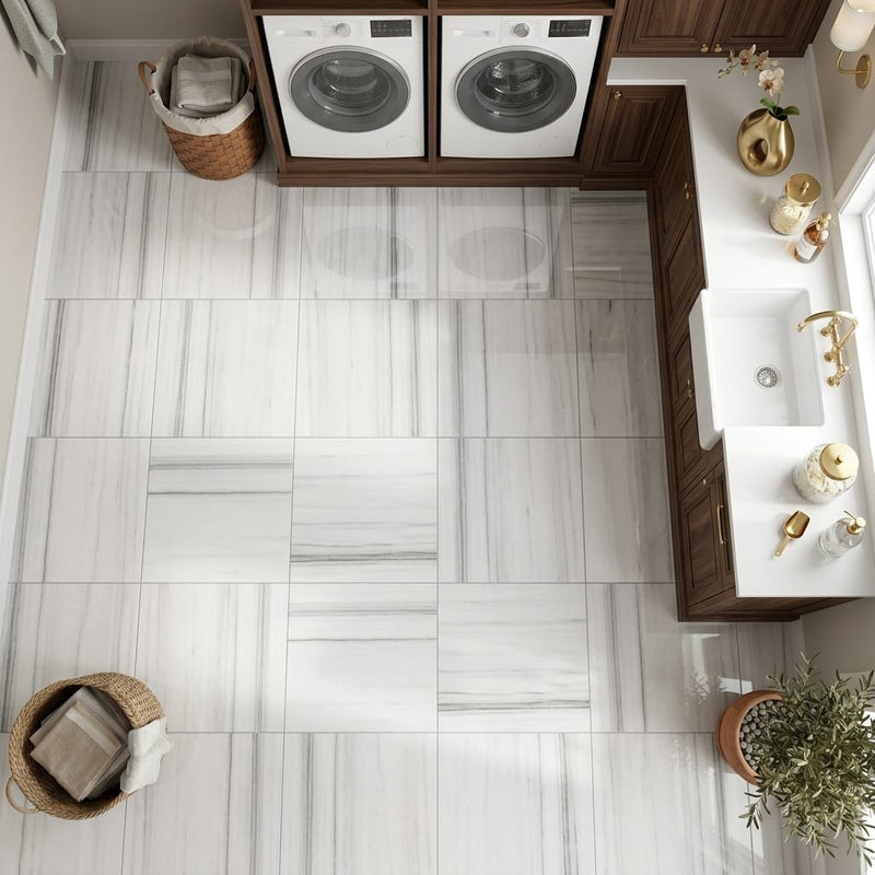 Mink / Equator (Zebra) Mink Marble 12x12 Polished Tile — Laundry Room floor