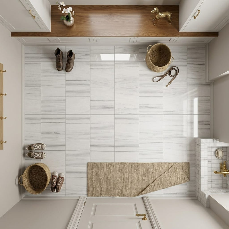 Mink / Equator (Zebra) Mink Marble 12x12 Polished Tile — Mudroom floor